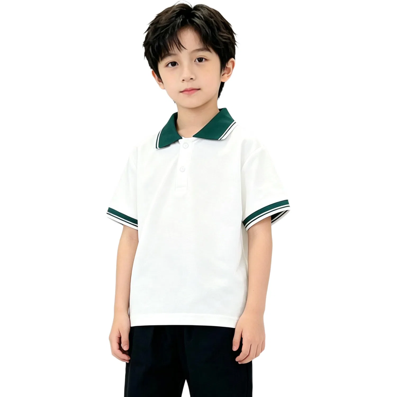 Детское поло с воротником Green Collar White YALU