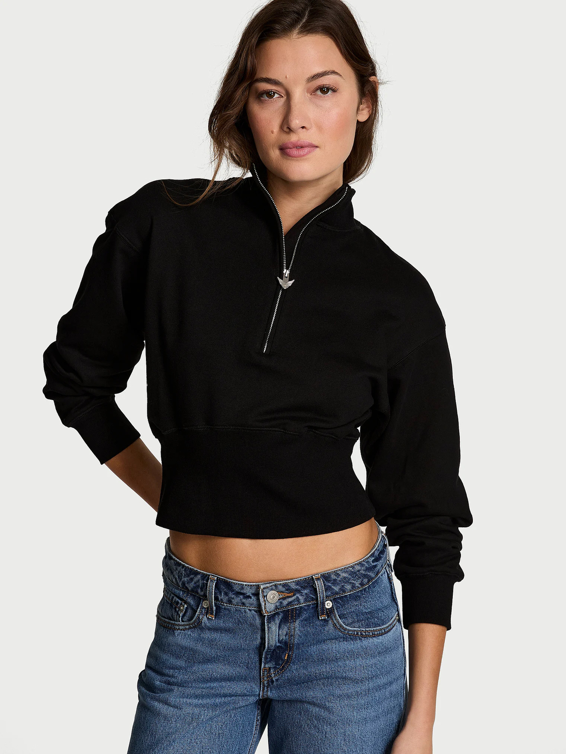 Толстовка Victoria's Secret Angel Essentials Status Terry Fitted Half-Zip, черный