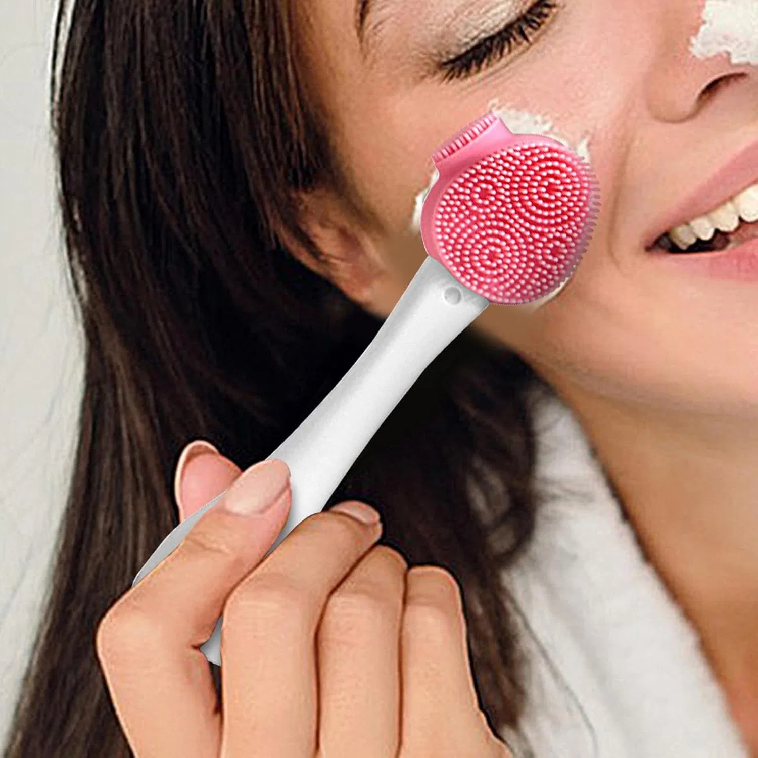 Силиконовая щетка для лица, Generisch, 1 шт, 14.2x3x3 см, Pink and White — фото 3