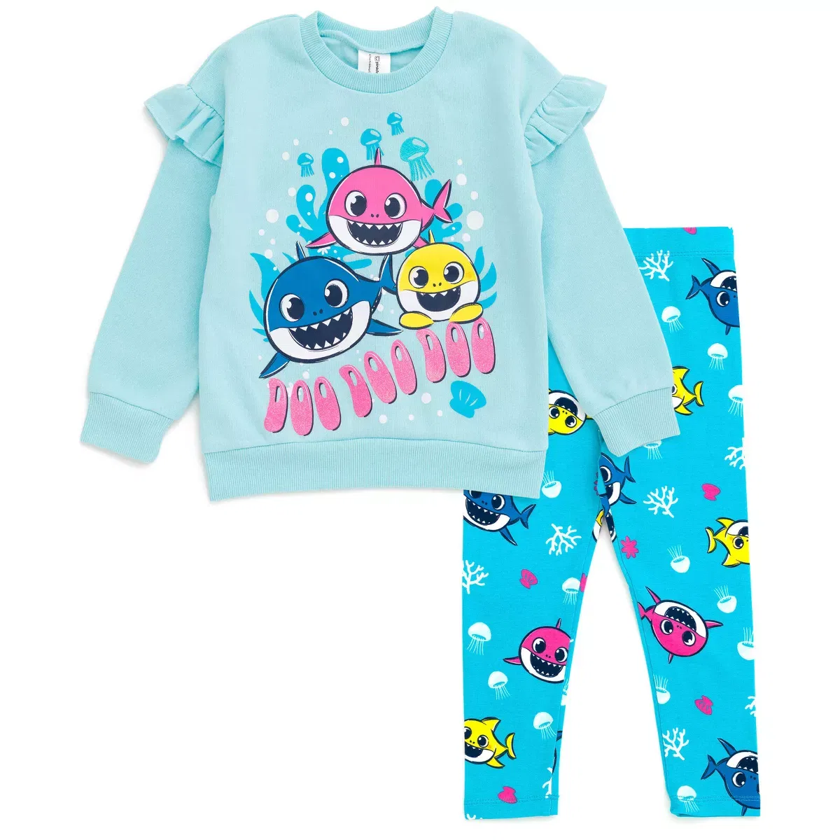 Детский комплект из свитшота и леггинсов с принтом Pinkfong Baby Shark, Turquoise