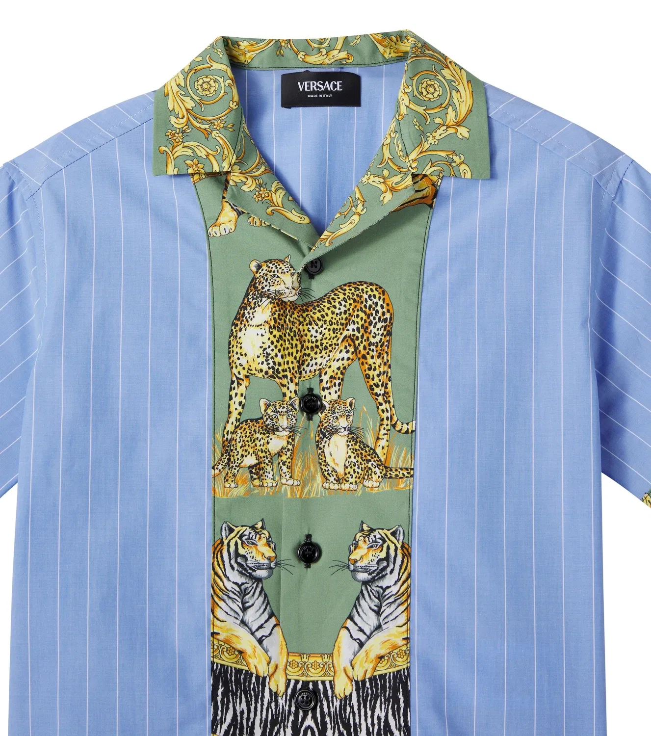 Рубашка с кубинским воротником Versace Kids, синий — фото 4