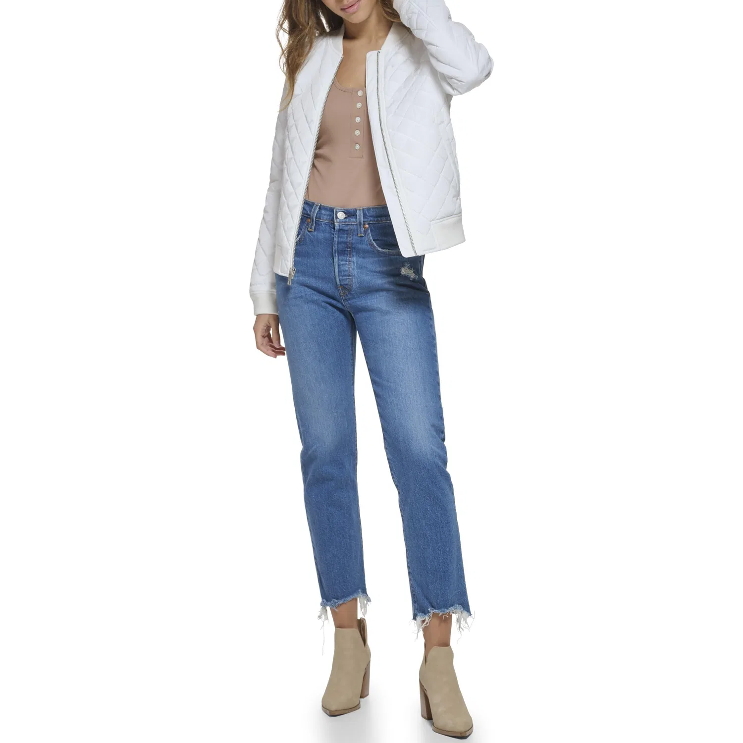 Женская куртка-бомбер стеганая Diamond Levi's, White — фото 2