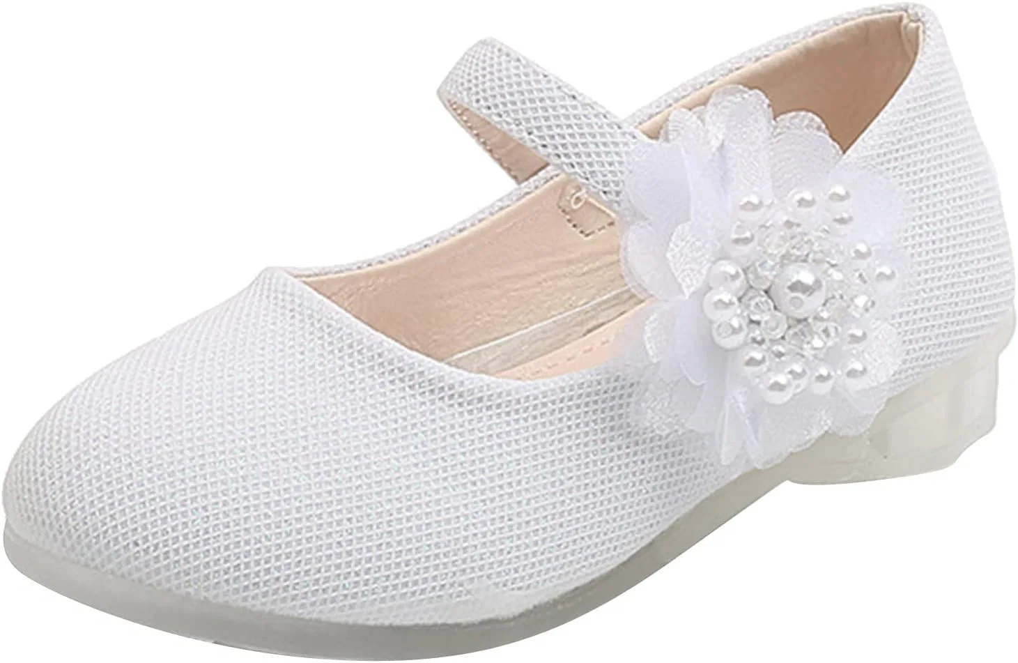 Детские туфли для девочек с цветком и блестками Mary Jane Shining Ballet Flat Egmy, White