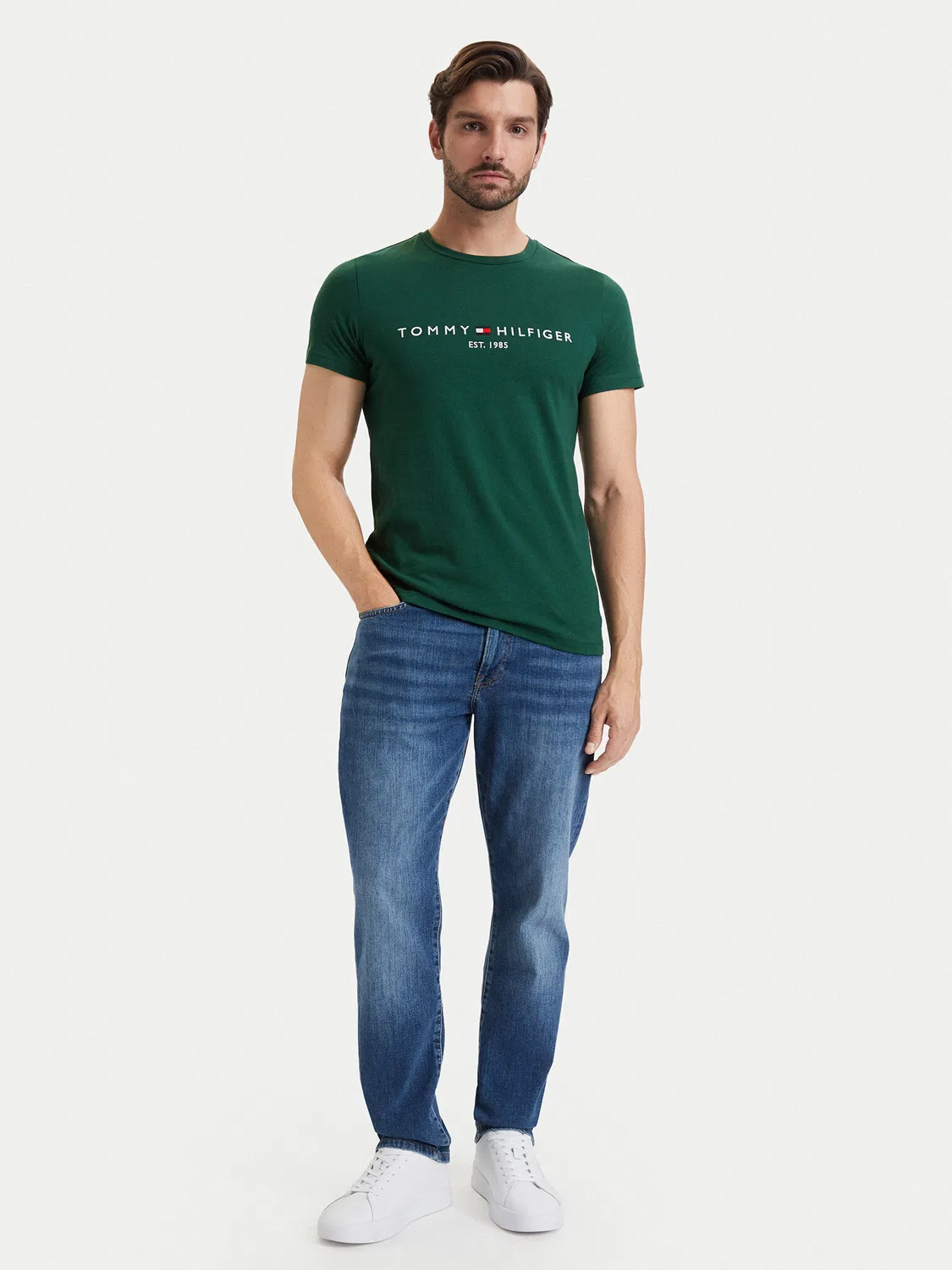 Мужская футболка стандартного кроя Logo Tommy Hilfiger, темно-зеленый — фото 2