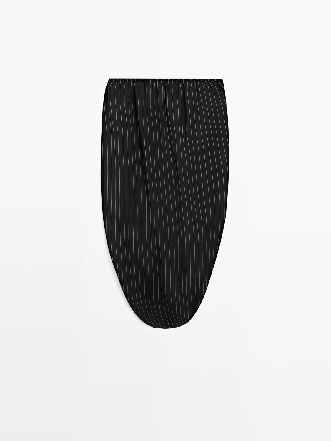 Полосатая юбка миди со сборками - studio Massimo Dutti, черный — фото 4
