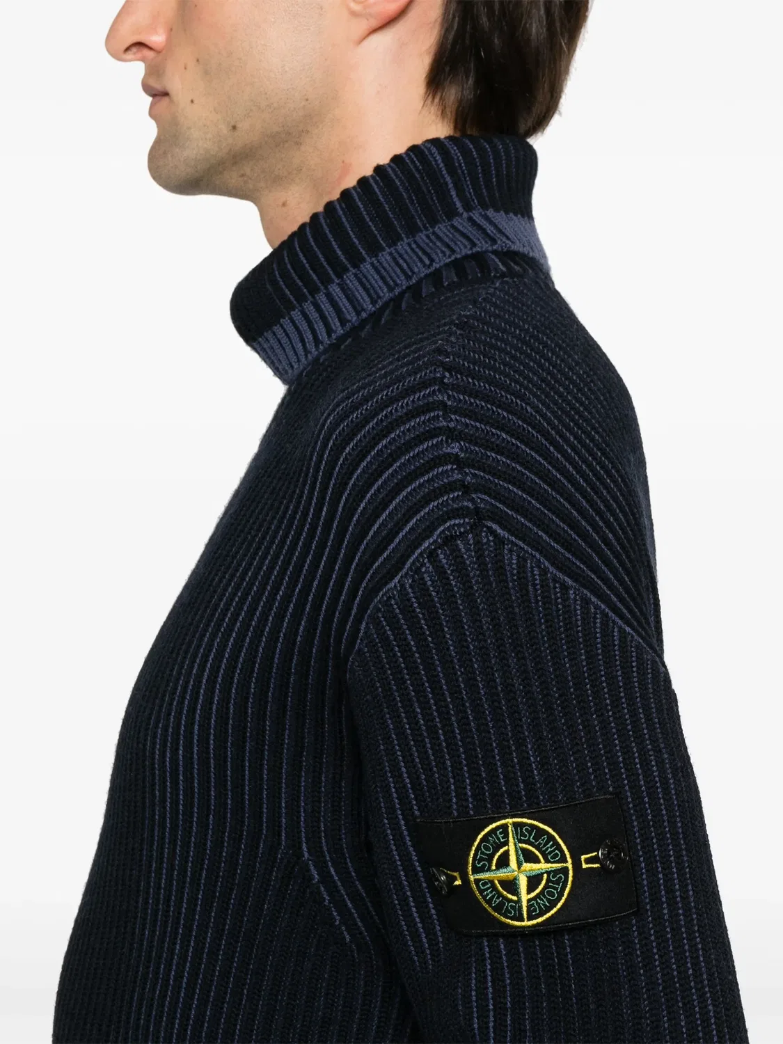 Рибаный свитер Stone Island, темно-синий — фото 3