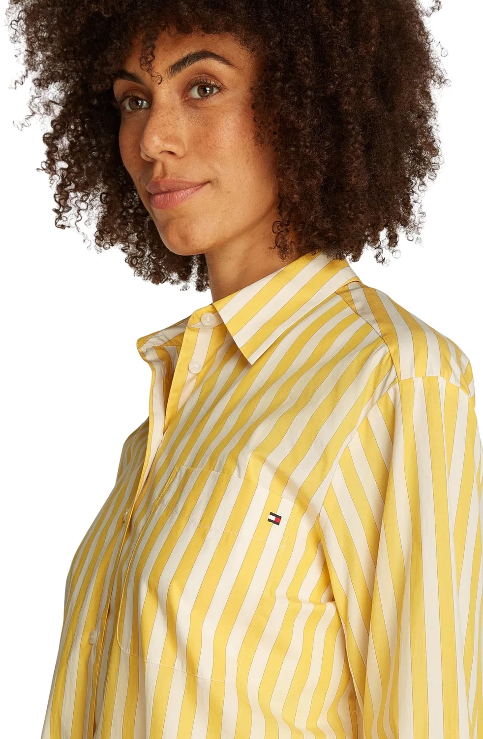 Женская хлопковая рубашка оверсайз Tommy Hilfiger, Yellow (Stp Citronella) — фото 3