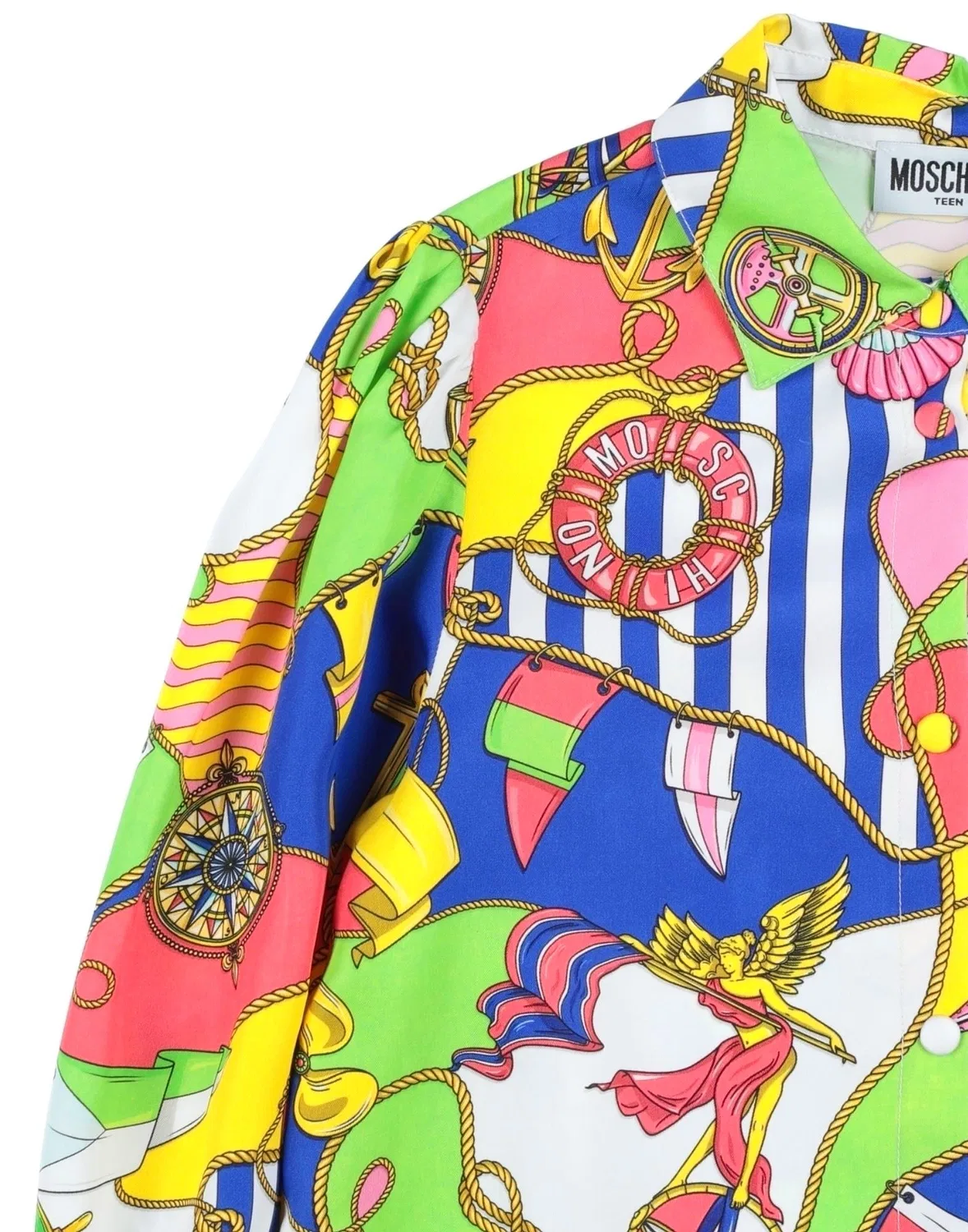 Детская рубашка из сатина с длинным рукавом Moschino Teen, белый — фото 3