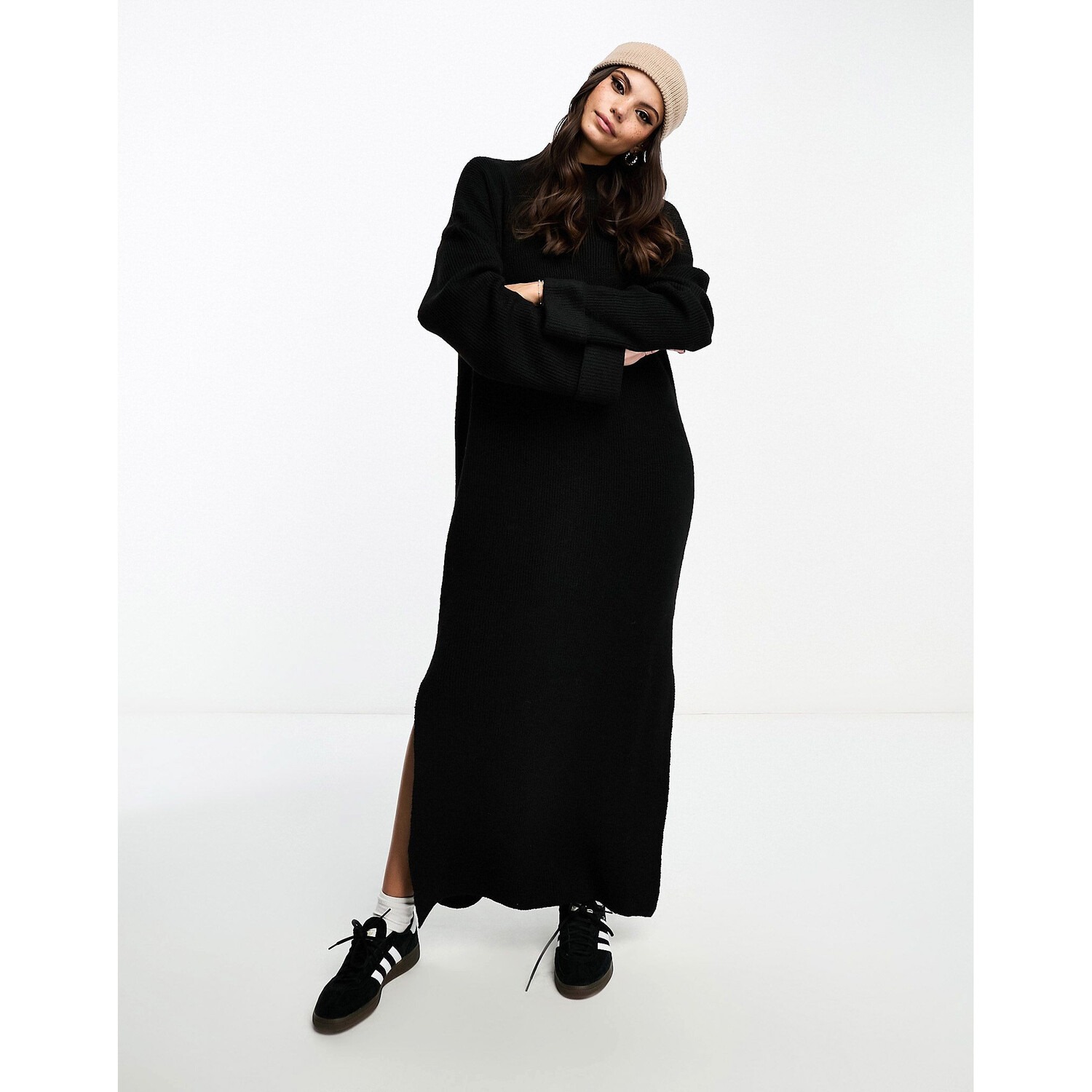 

Платье Miss Selfridge Funnel Neck Side Splits Knit Maxi, черный