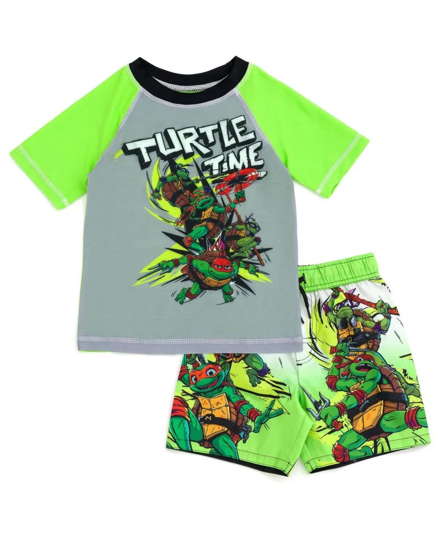 Комплект из двух предметов для мальчиков с рашгардом и плавками Teenage Mutant Ninja Turtles, Grey And Neon Green