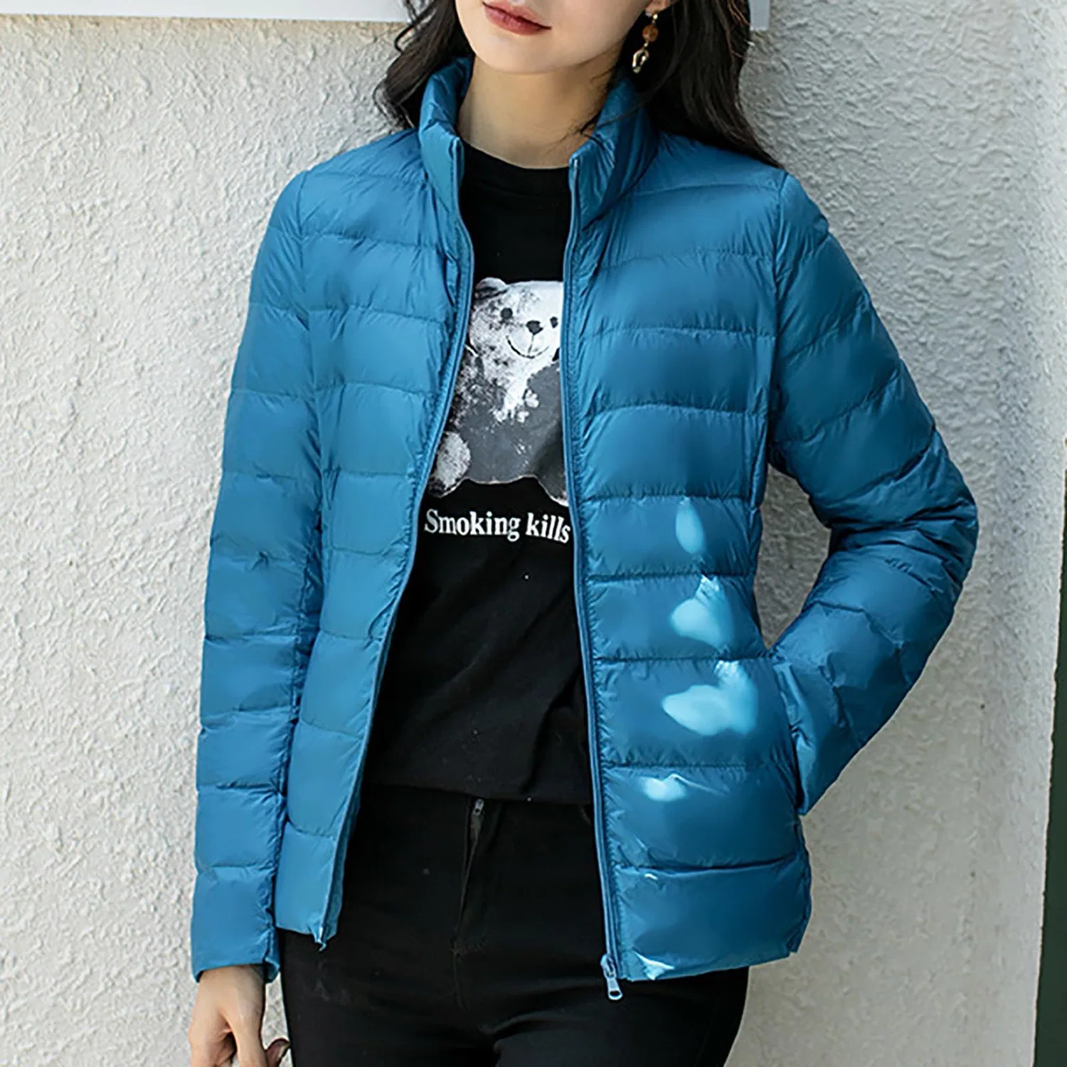 Женская легкая стеганая куртка-пуховик Plus Size Winter Warm Softshell Jacket, Blu — фото 3