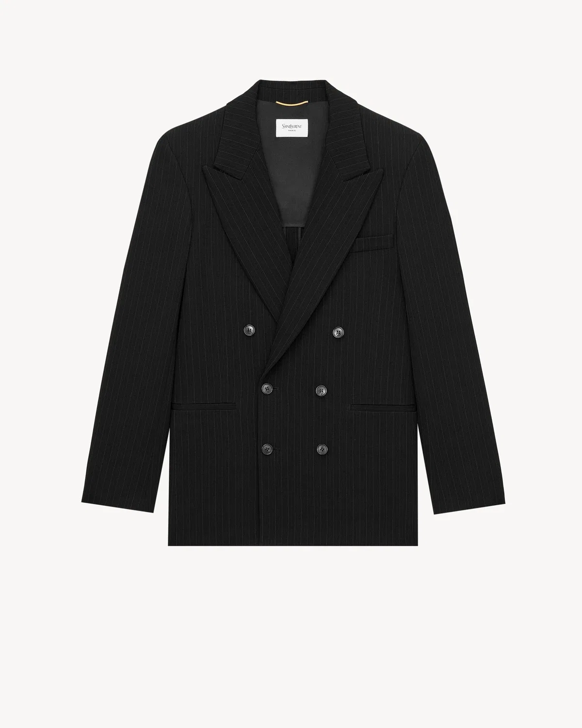 Приталенный пиджак из шерсти в полоску мелом Saint Laurent, черный