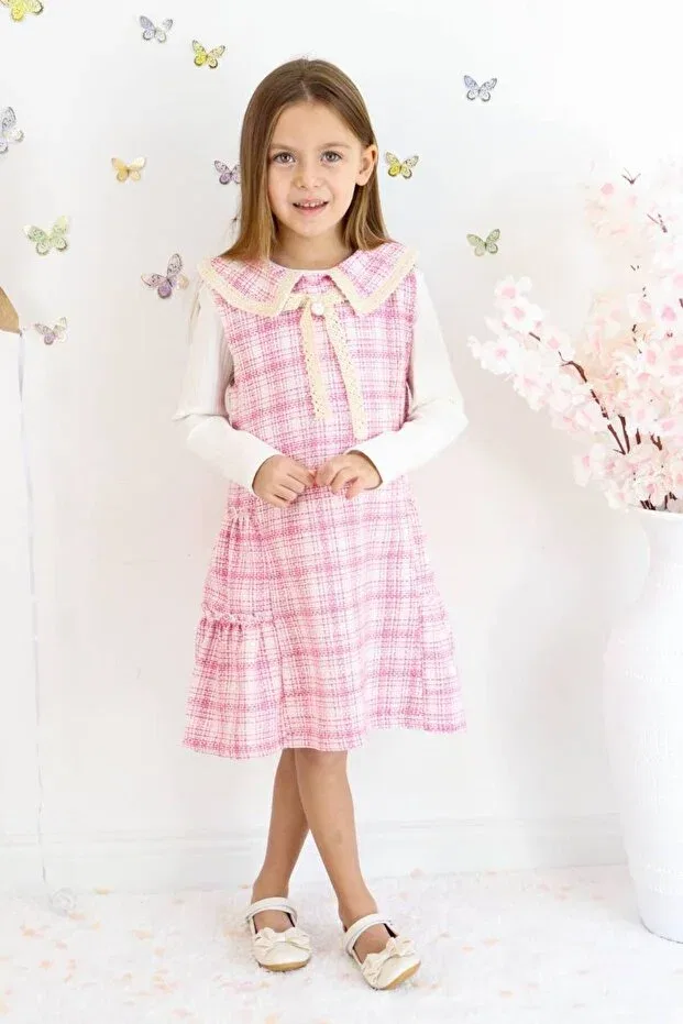 Детское платье-жилет для девочек хлопковое Gilet Detailed Dress Arbi Kids, Pink