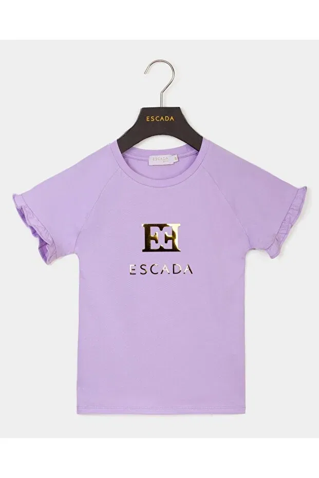 Детская футболка для девочек с оборками Lilac kids t-shirt with logo ruffle sleeve Escada, Lilac