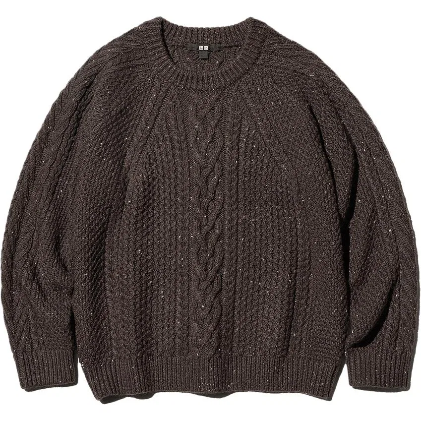 Женский свитер свободного кроя с круглым вырезом Dark Umber UNIQLO, Темно-Коричневый
