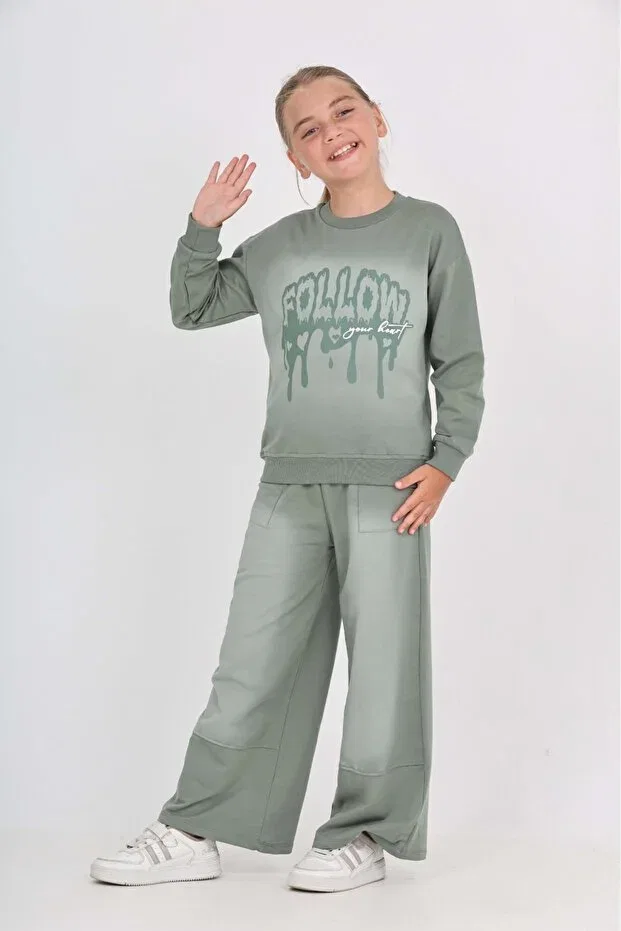 Детский комплект для девочек с принтом follow printed tracksuit set Toontoy, Green