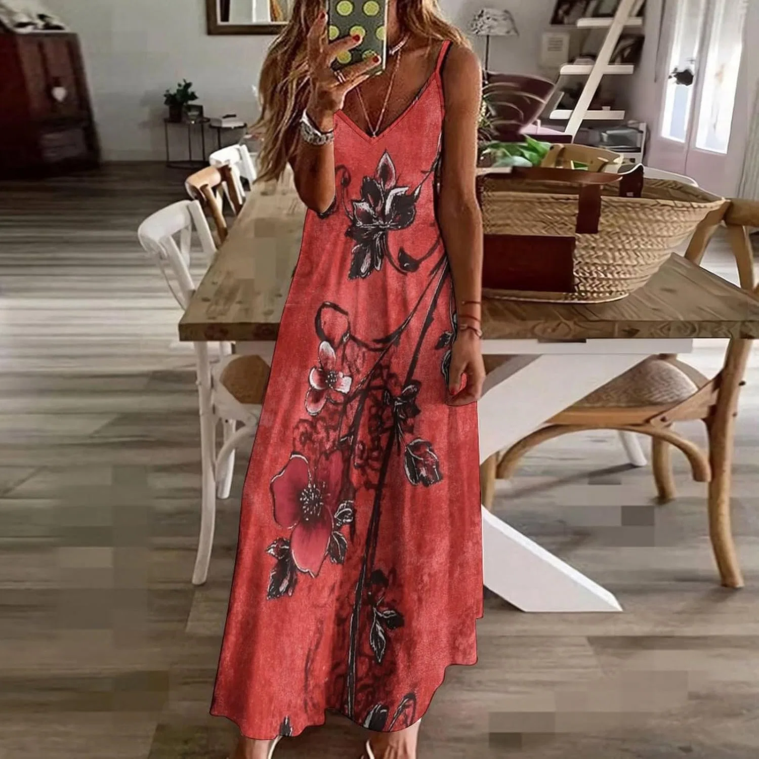 Женское летнее платье макси с запахом, с принтом, Red Boho — фото 3