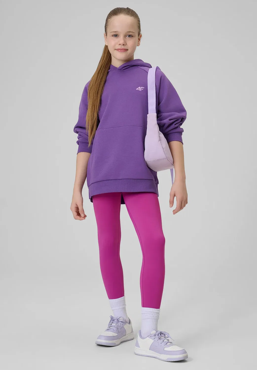 Bluza dresowa свободная z kapturem dziewczęca - różowa - толстовка 4F, Dark Violet