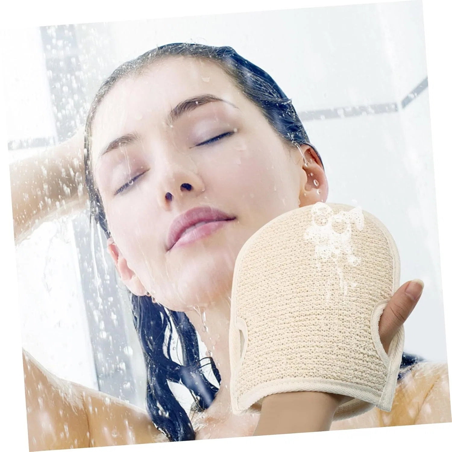 Эксфолиирующие перчатки двусторонние для тела, LRXIYODE, 2 шт, 60 г, Beige — фото 2