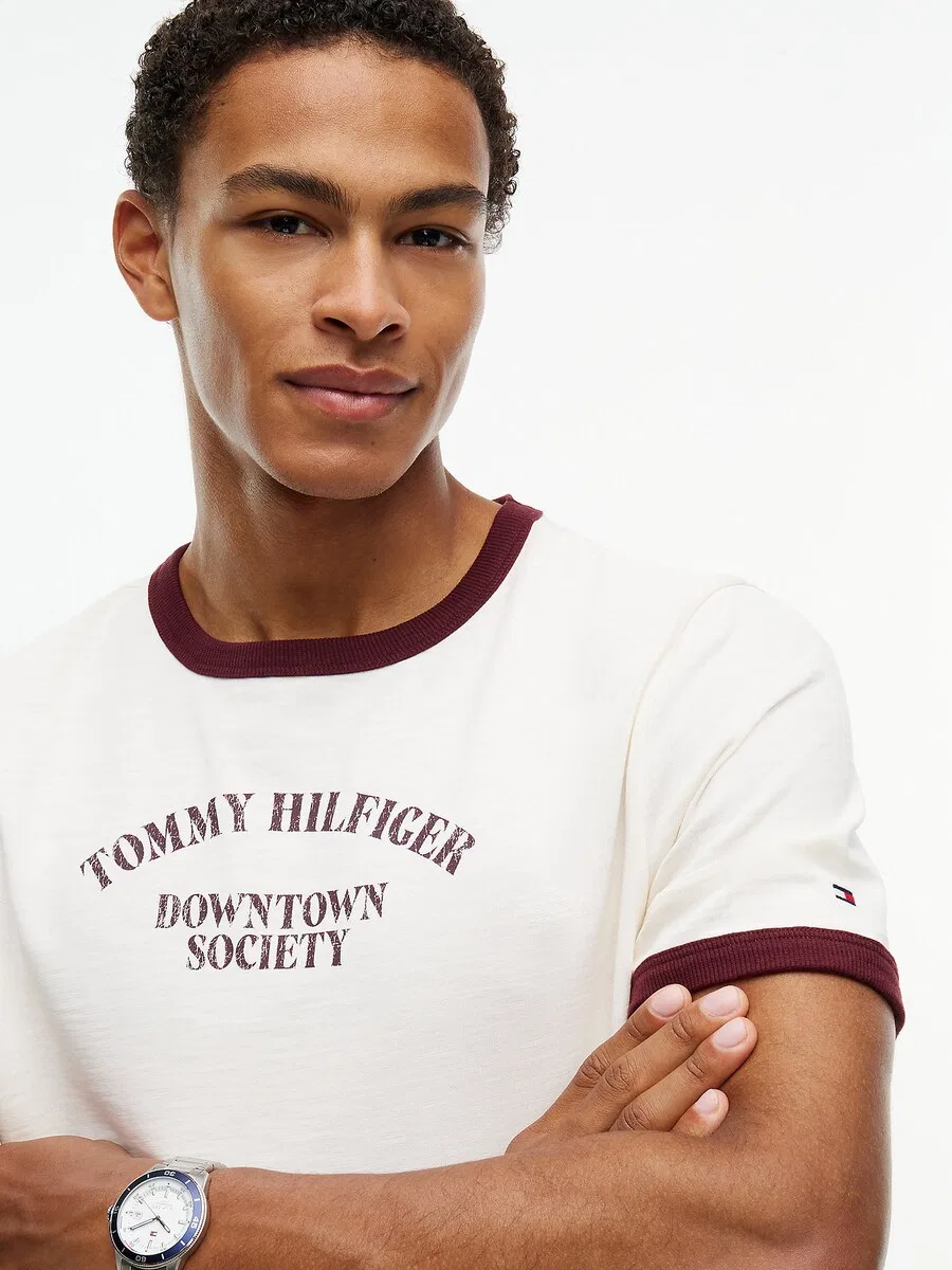 Футболка TOMMY HILFIGER Ringer из белой шерсти — фото 4