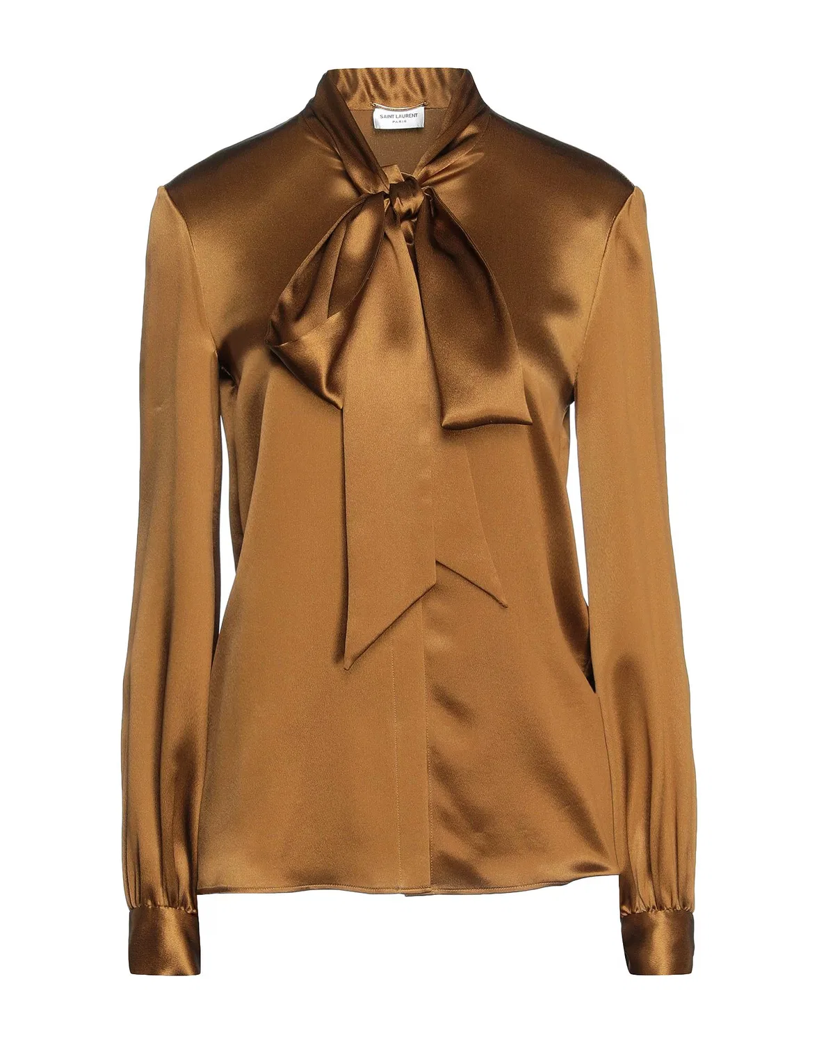 Женская блуза с бантом из шелка Saint Laurent, коричневый