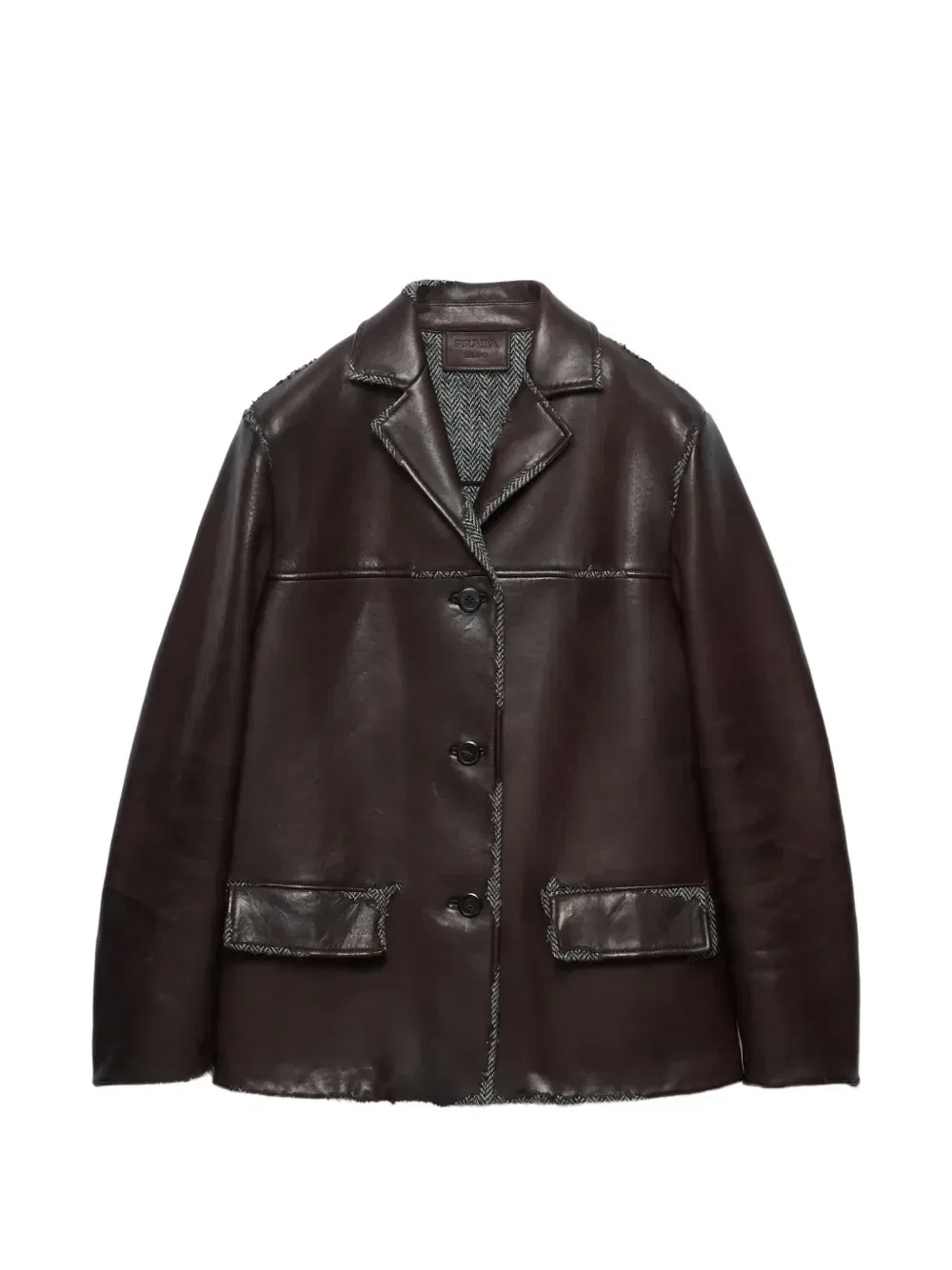 Куртка из клееной наппы и шевронной шелковистой шерсти Shetland Prada, коричневый