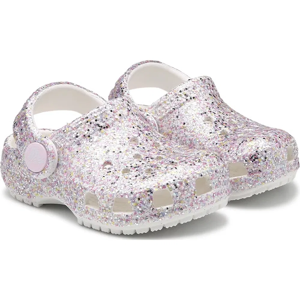 Детские классические сабо с блестками для малышей Crocs, White Glitter