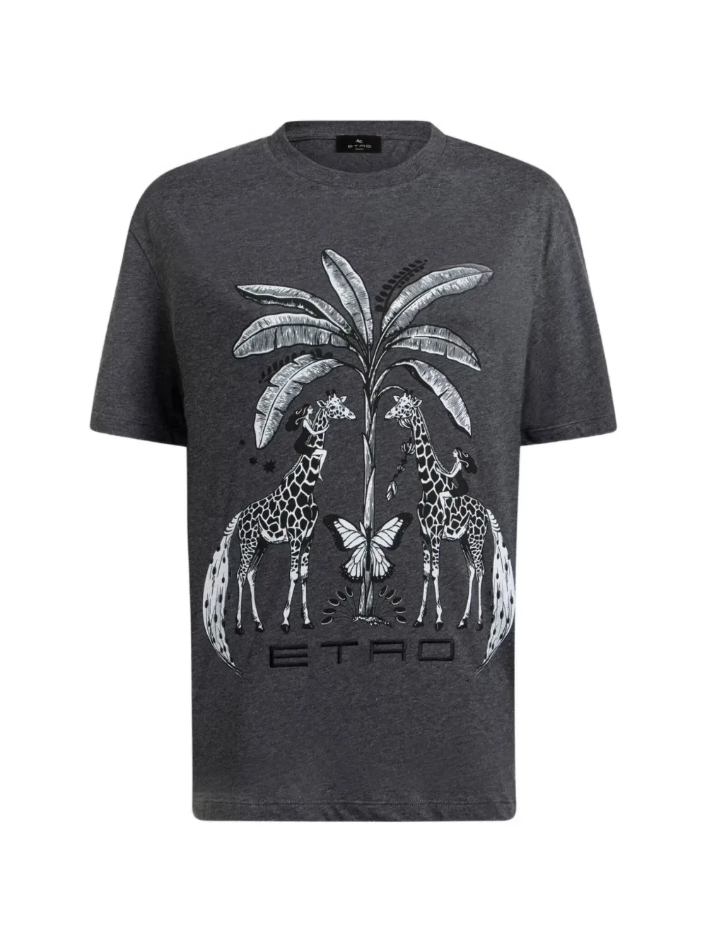Футболка из хлопкового джерси с рисунком жирафа. Etro, серый