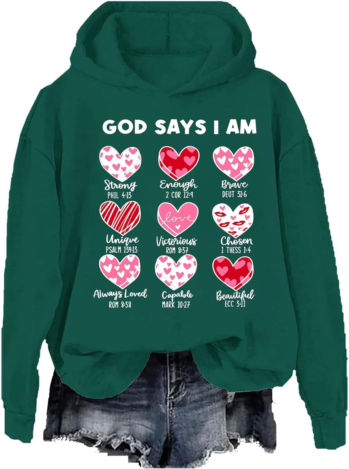 Женское худи с принтом God Says I am Valentine, зелёный