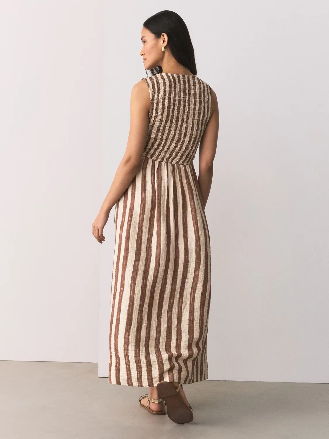 Макси-платье с V-образным вырезом и утяжкой, Chocolate Brown/Cream Stripe Next — фото 2