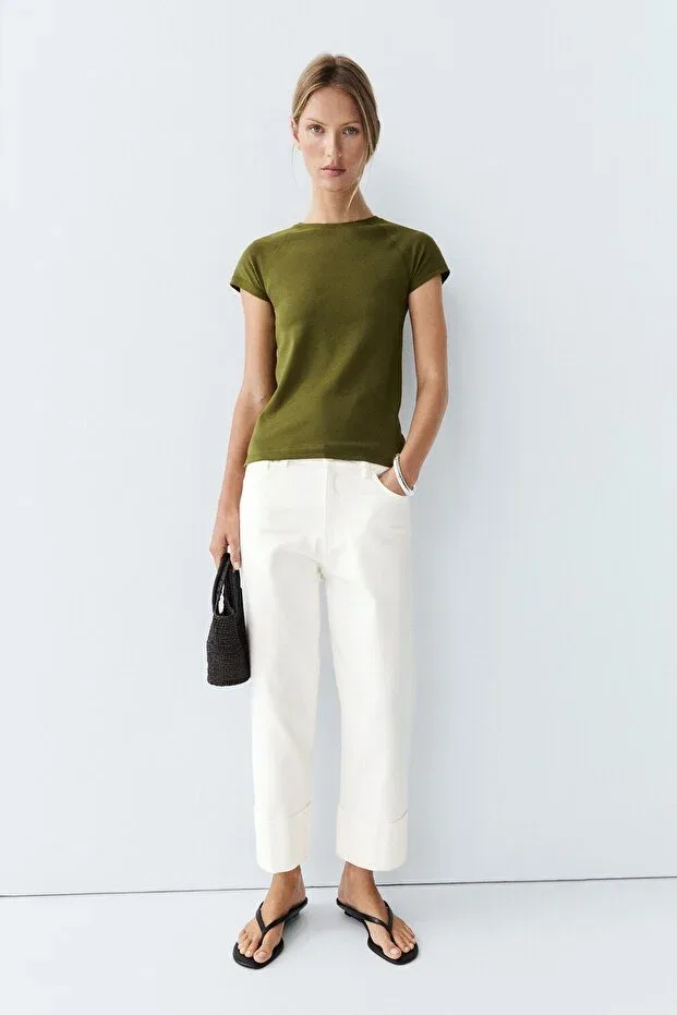 Женская футболка с коротким рукавом Massimo Dutti, Khaki — фото 4