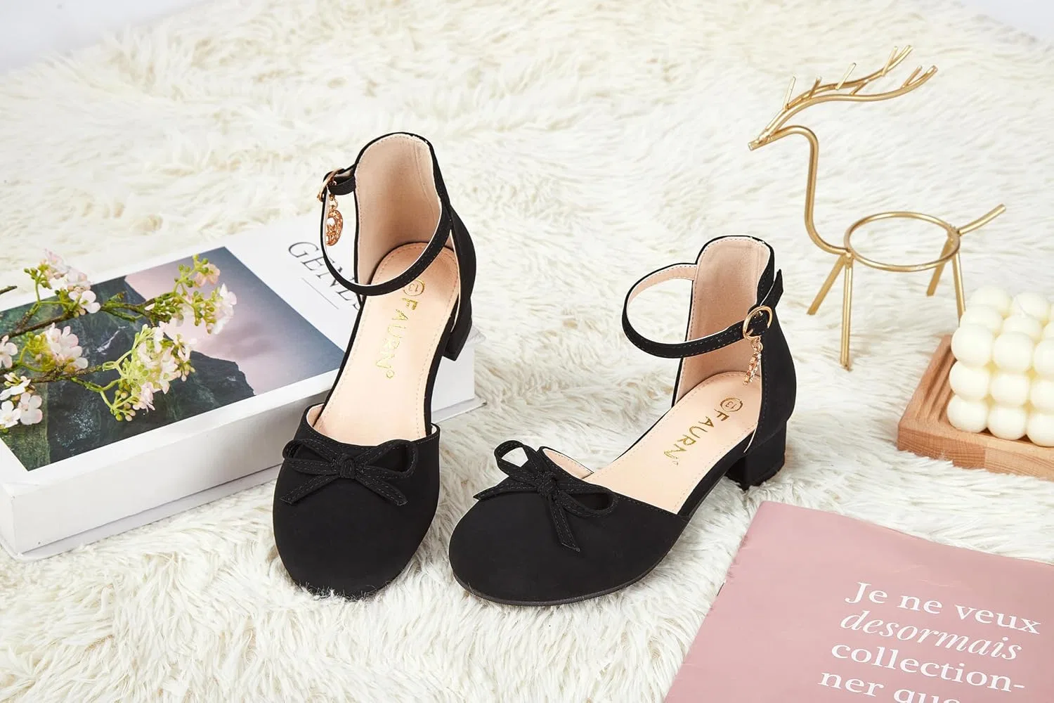 Детские туфли для девочек с бантом Faurn, Black Nubuck — фото 4