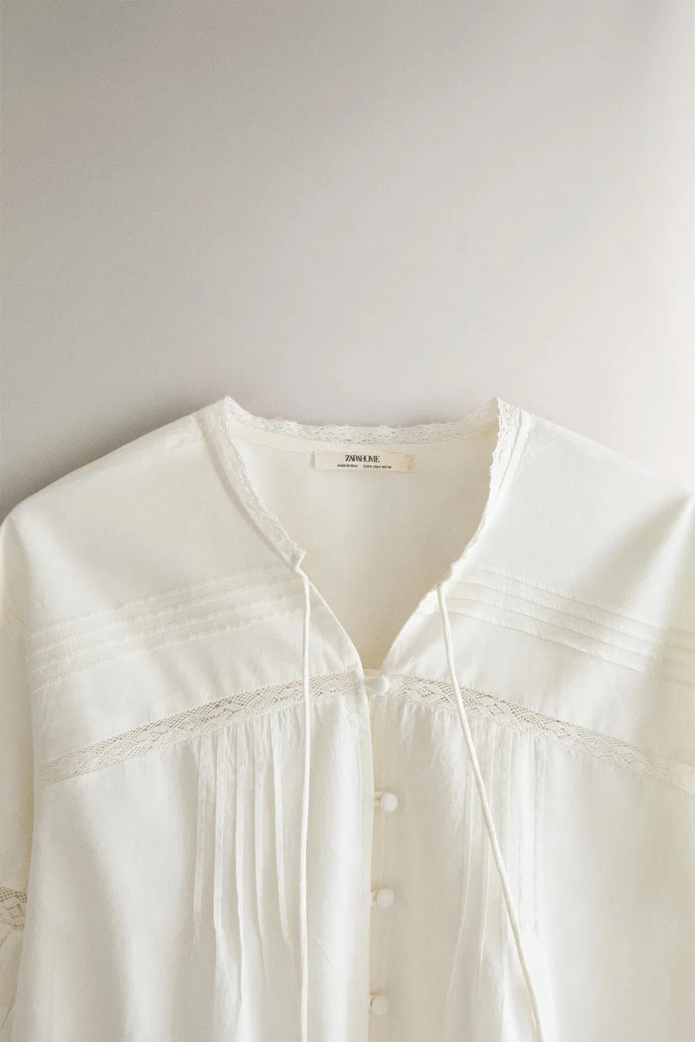 Хлопковая рубашка с кружевом ZARA, Ivory — фото 2