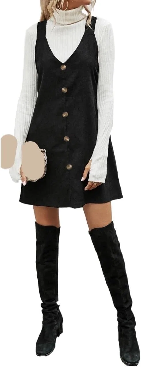 Женское повседневное платье-сарафан из вельвета Button Front, Black