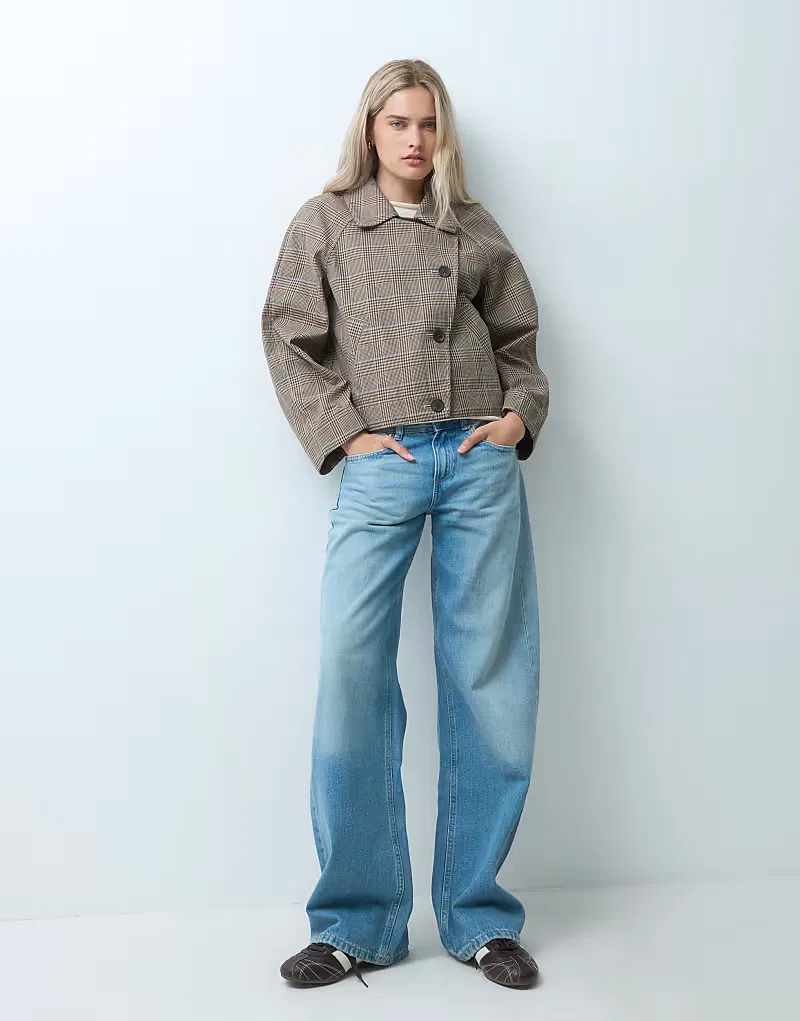 Укороченный клетчатый тренч GAP светло-хаки