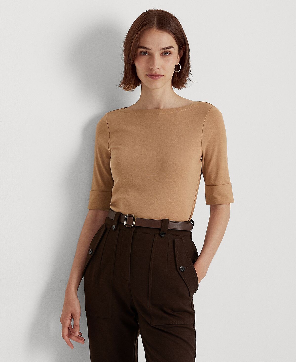 

Футболка с вырезом лодочкой из эластичного хлопка Lauren Ralph Lauren, мульти