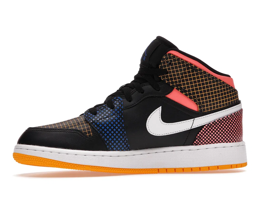 Детские кроссовки с многоцветным сетчатым принтом Jordan 1 Mid, Black/Game Royal/Green Glow/White — фото 3