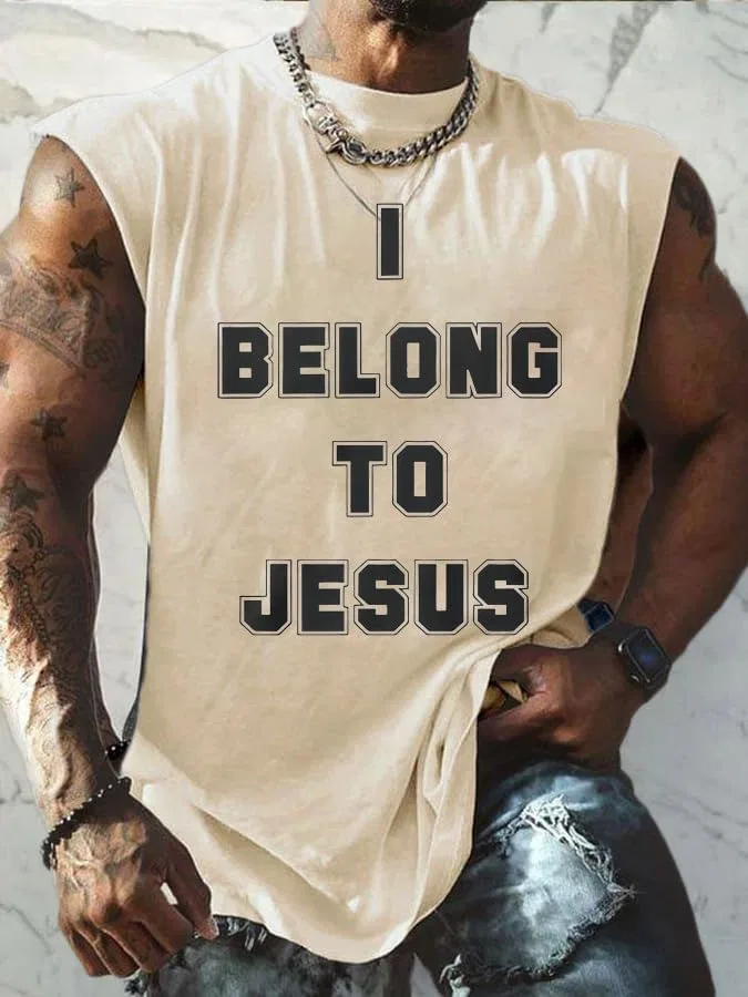 Мужская майка с принтом I Belong to Jesus, бежевый — фото 2