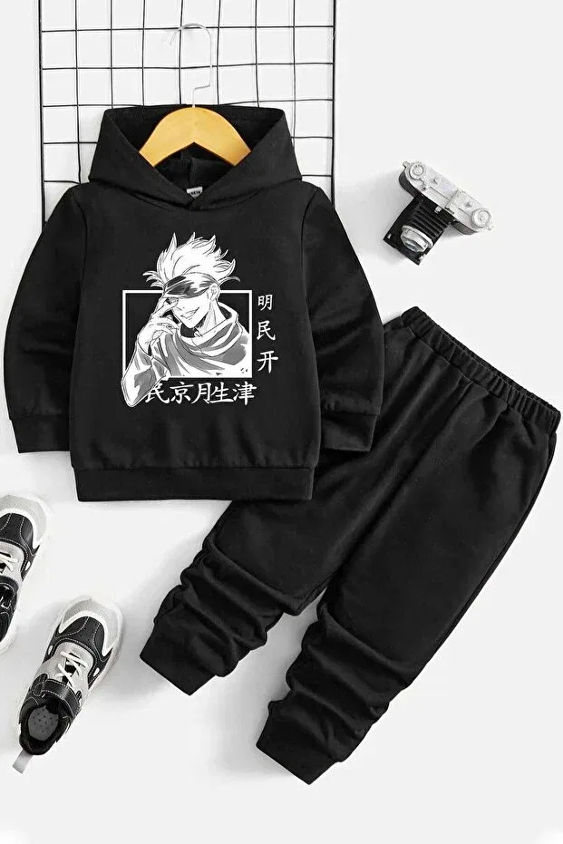 Детский спортивный комплект для девочек с принтом Kıds kids jujutsu kaisen tracksuit set Ss Sinser, Black