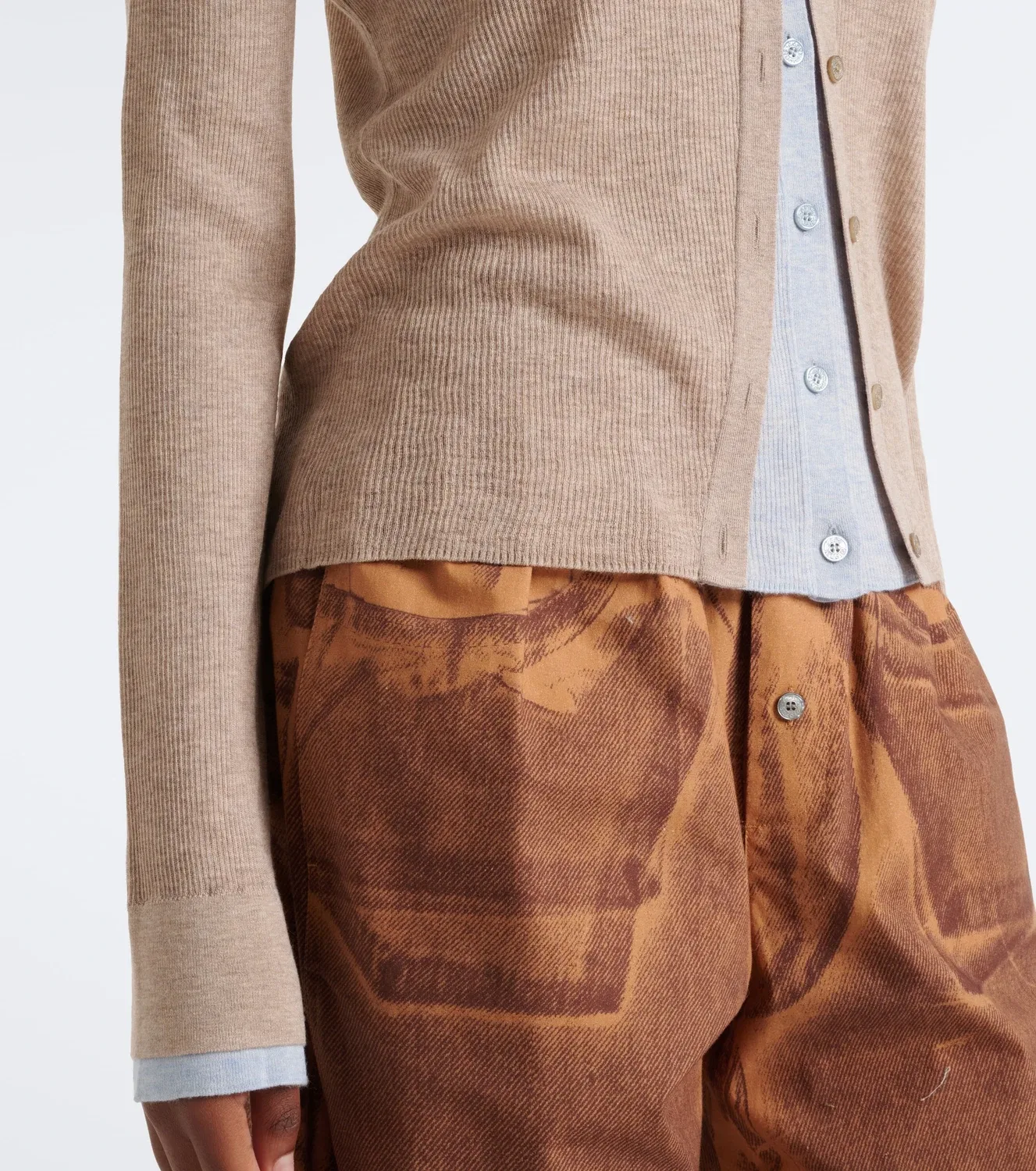 Многослойный кардиган из шелка и шерсти Acne Studios, бежевый — фото 4