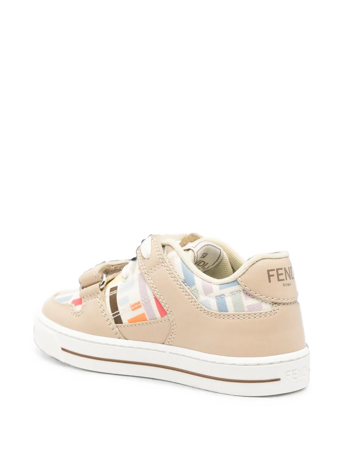 Кроссовки с ремешком на липучке и логотипом FF Fendi Kids, нейтральные цвета — фото 2