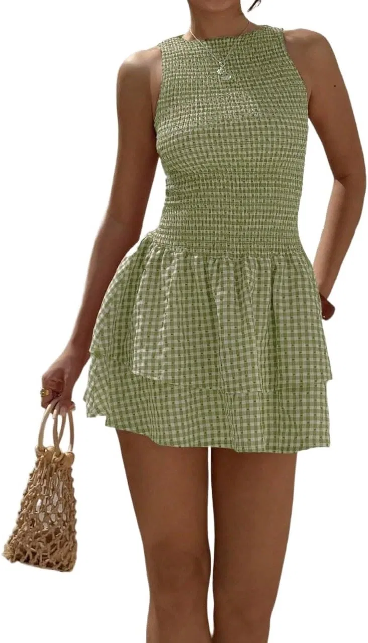 Женское мини-платье с воланами и плиссировкой Plaid, Multicolor