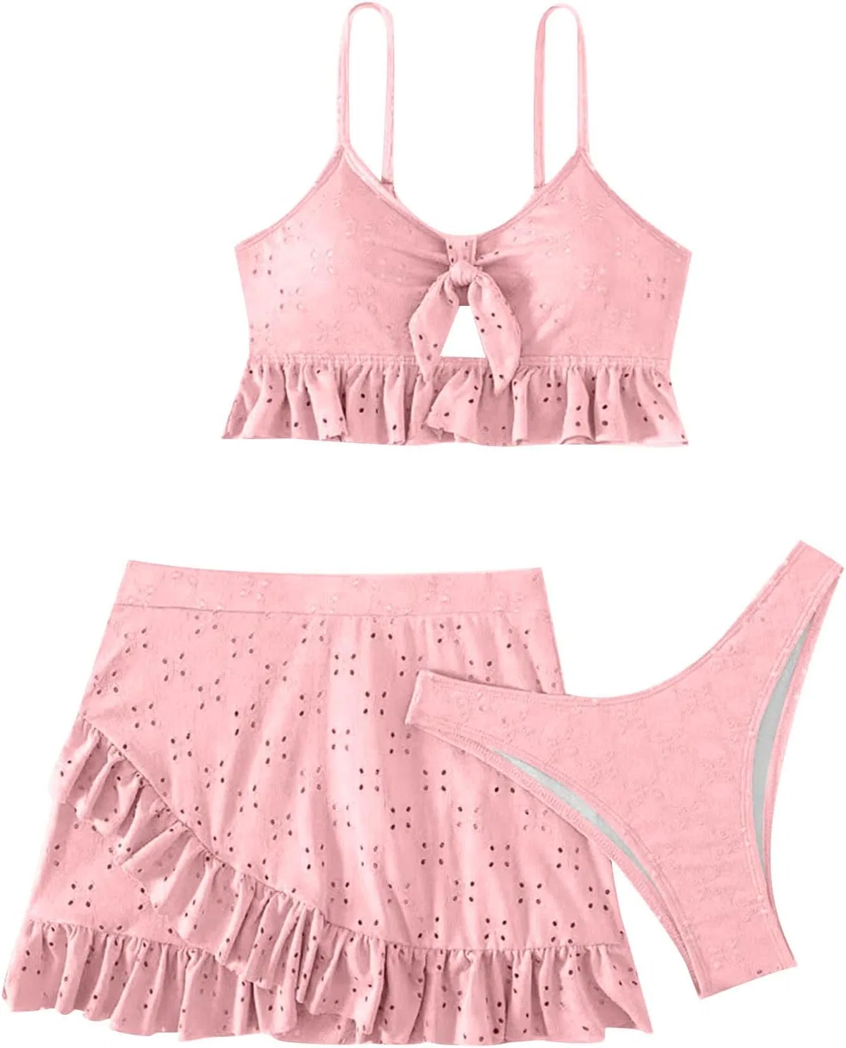 Женский бикини-сет с высокой талией Strappy Swim Top Slit Swim Skirt, Pink — фото 4