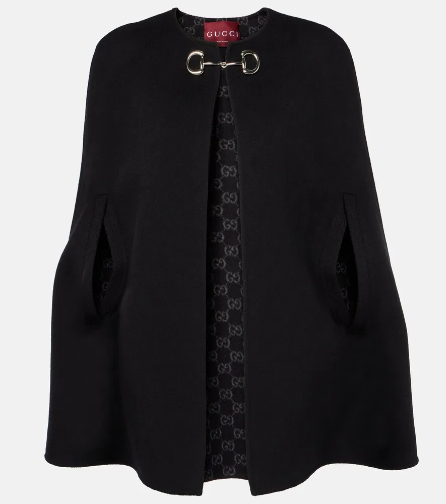 Шерстяная накидка с пряжкой Gucci, черный