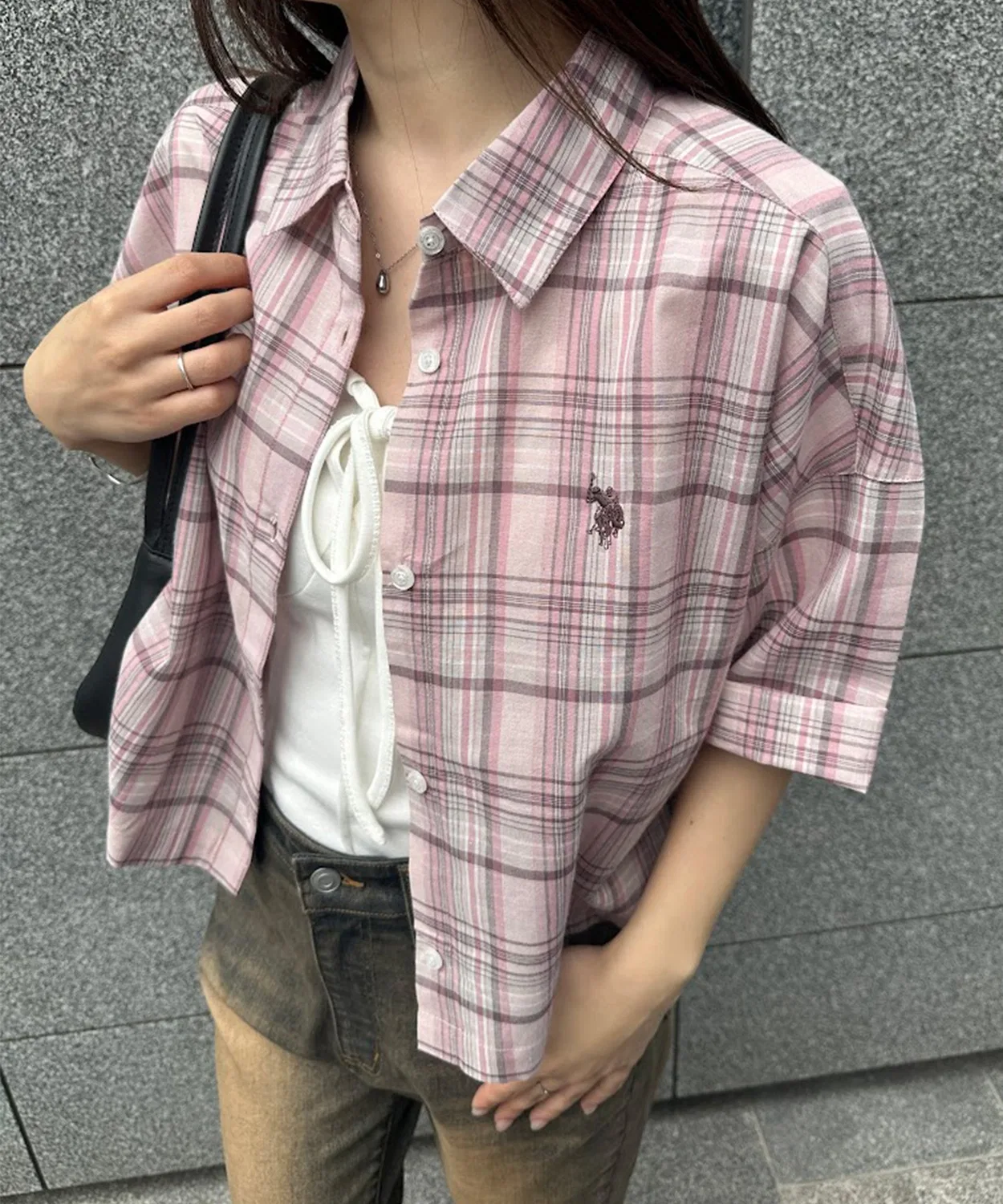 Женская хлопковая рубашка с принтом U.S. POLO ASSN., Pink