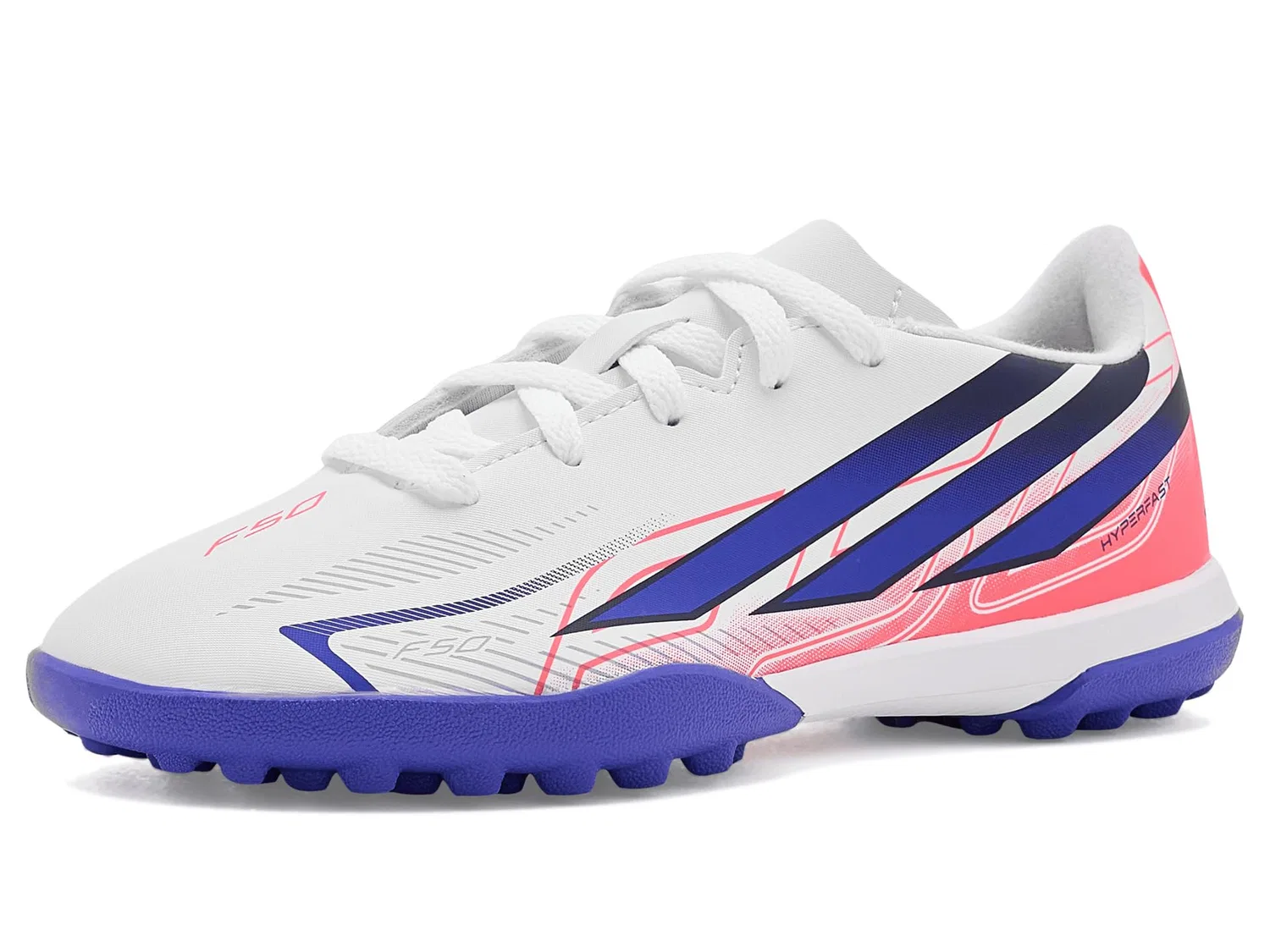 Бутсы F50 Hyperfast Club Turf (для маленьких и больших детей) Adidas Kids, White/Solar Purple/Solar Turbo — фото 2