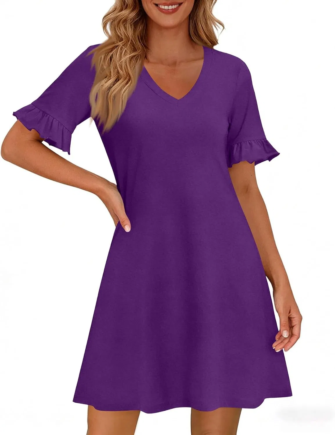 Женское повседневное платье A-силуэта с рюшами, Dark Purple — фото 4