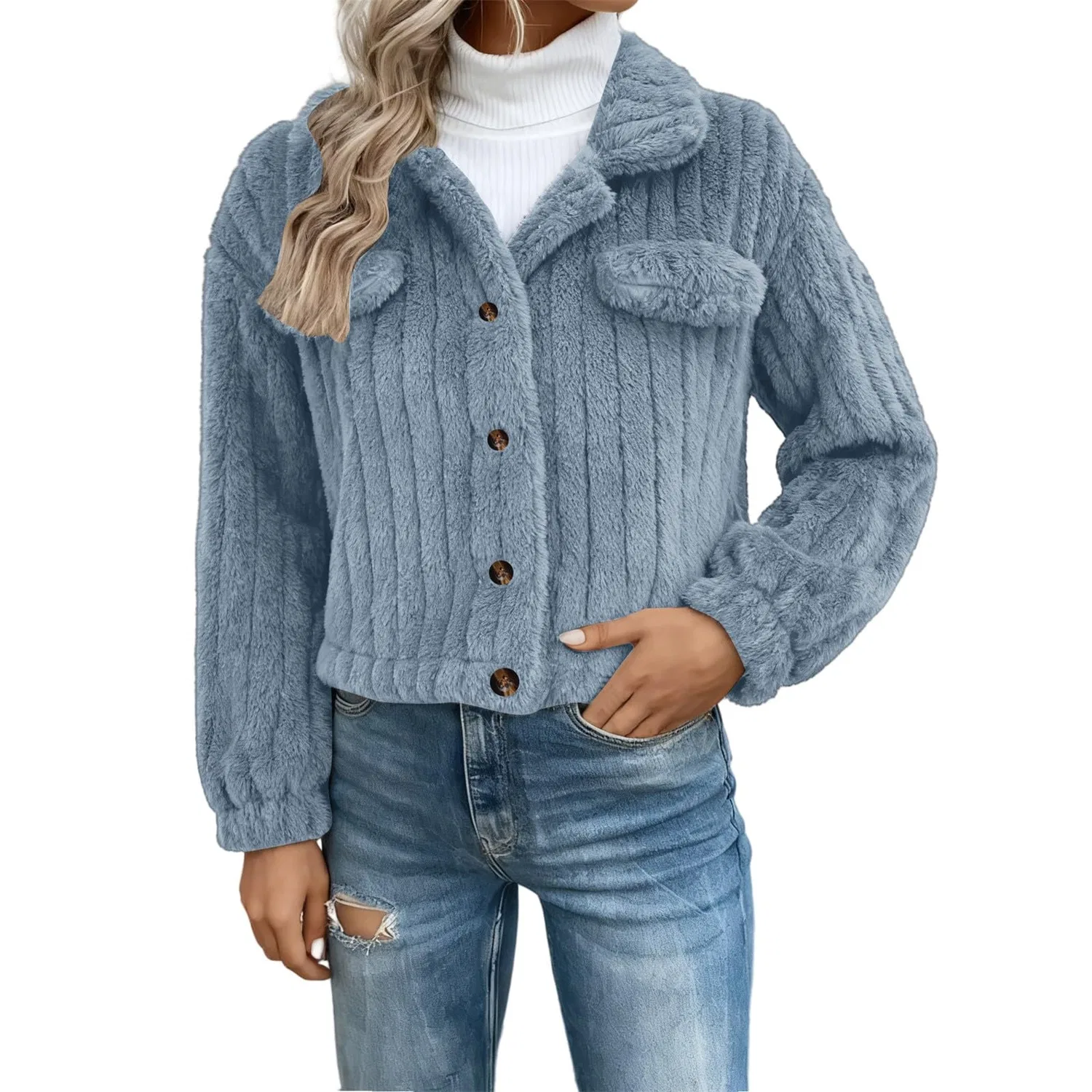 Женская куртка из флиса с принтом Teddy Fleece Jacket, azure