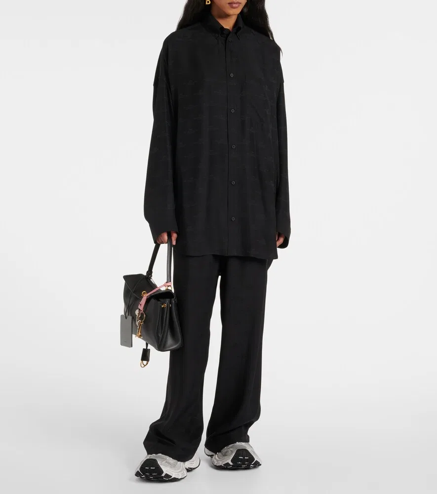 Шелковые брюки в пижамном стиле Balenciaga, черный — фото 2