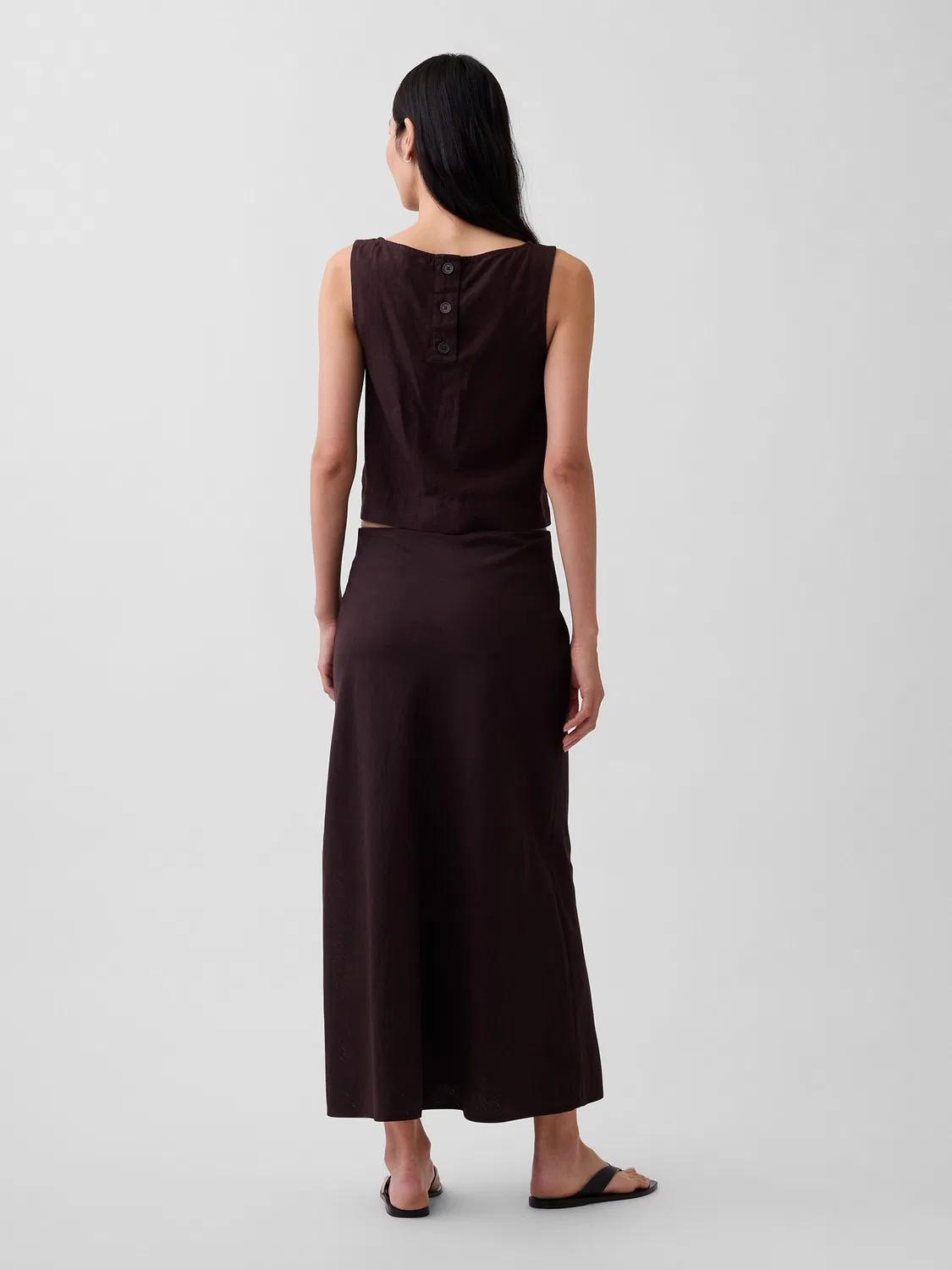Юбка макси Gap Brown Linen-Blend Maxi Slip Skirt, Коричневый — фото 2